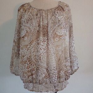 Cathy Daniels Elegant Brown and Cream Blouse